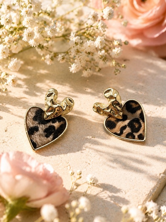 Eva& Jewelry - Leopard Heart Gold-Trim Earrings